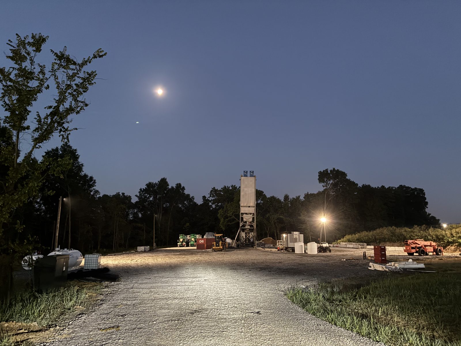 Kelley Ready Mix ready-mix concrete batch plant at dusk in Batavia, OH